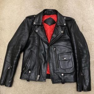Black leather D-pocket Motorcycle jacket size 36